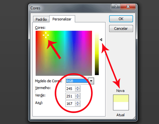 Usando Access - Palheta de cores RGB