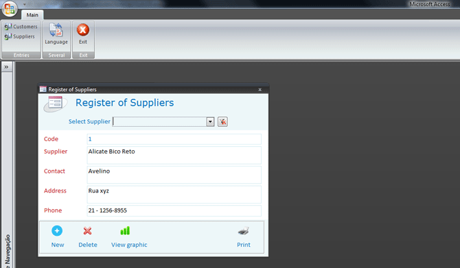 Usando Access - Register of Suplliers